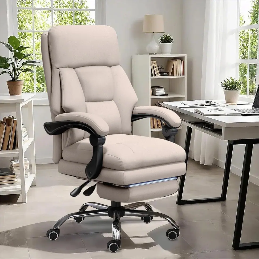 XUEGW · Silla de oficina de respaldo alto con reposapiés y resortes independientes
